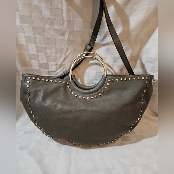 INC-International Concept Studded Army Green Leather Hobo Bag - Picture 6 of 13